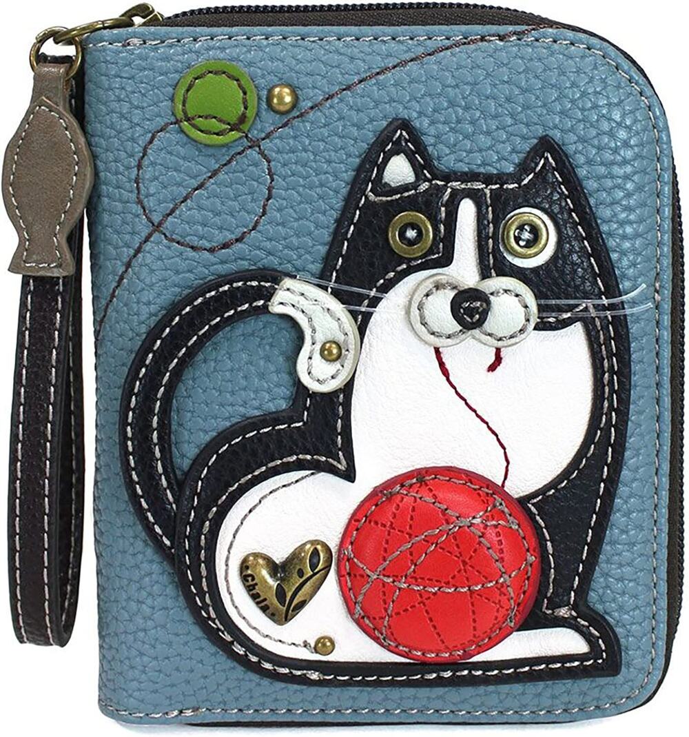 Chala Zip Around Faux Leather Wallet Credit Card Wristlet - Fat Cat Blue NWT